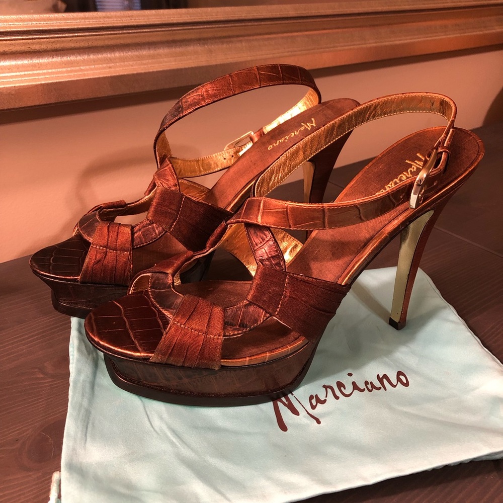 NEW Marciano Bronze Croc Platform Heels